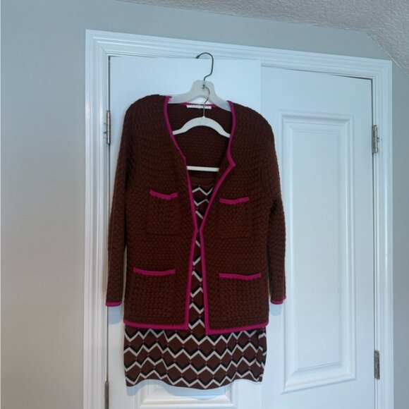 Trina Turk Brown Cardigan and Skirt with Pink Trim - Picture 4 of 6
